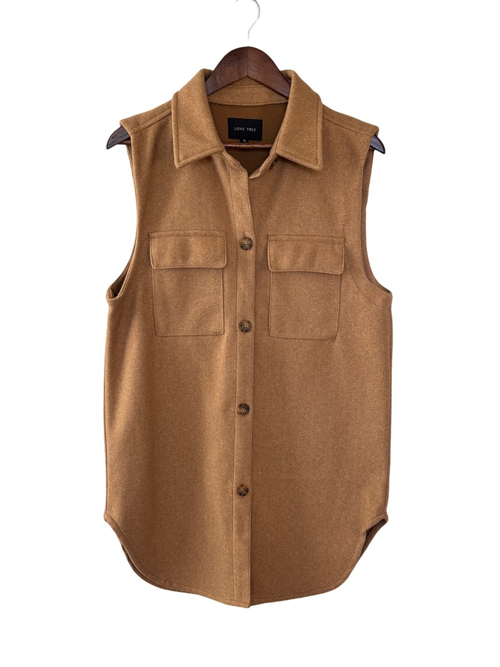 Love Tree Women's Sleeveless Button-Front Shirt Vest - Camel